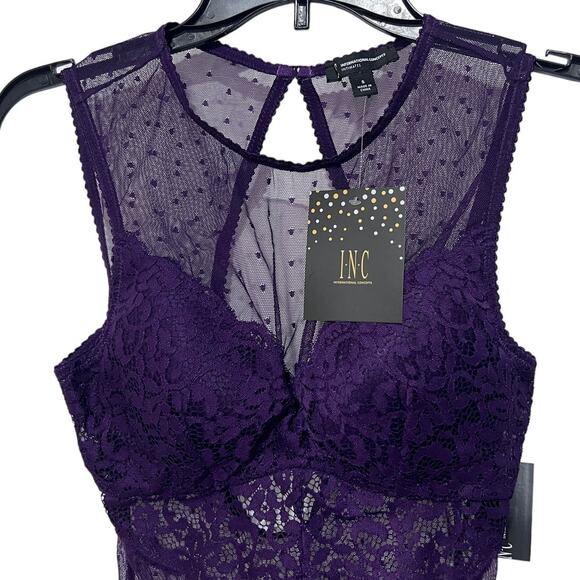 I.N.C. INTERNATIONAL CONCEPTS SHEER SWISS DOT CUPPED BODYSUIT PURPLE SMALL NEW! - Picture 4 of 11